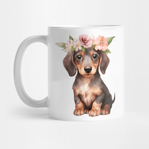 Watercolor Dachshund Dog with Head Wreath by Chromatic Fusion Studio